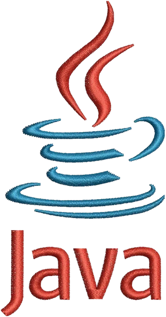 Stickdatei Java Logo mit dampfender Tasse Stickdatei auf Stoff gestickt