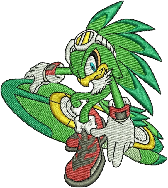 Motif de broderie Motif de broderie Jet the Hawk sur hoverboard vert brodé sur tissu