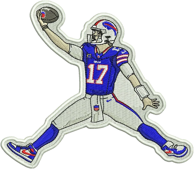 Motif de broderie Josh Allen bison blanc Jumpman brodé sur tissu