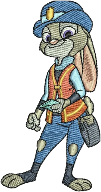 Zootopia Judy Hopps Police Officer embroidery design shown stitched on fabric