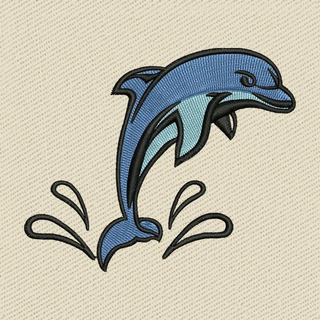 Blauer Delfin beim Sprung über Wasser Stickdatei