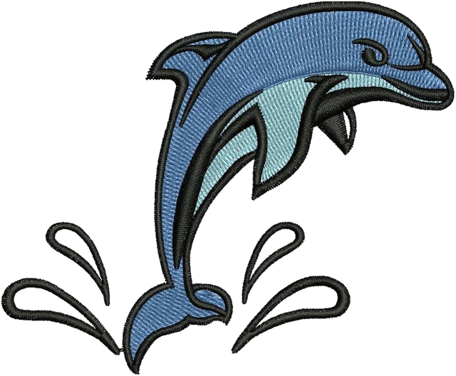 Diseño de bordado Diseño de bordado Delfín azul saltando sobre el agua sobre tela