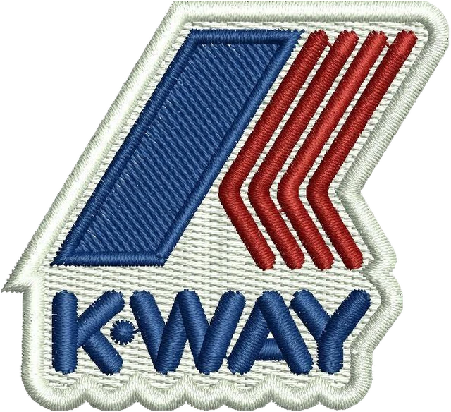 K Way Logo Embroidery Design embroidery design shown stitched on fabric