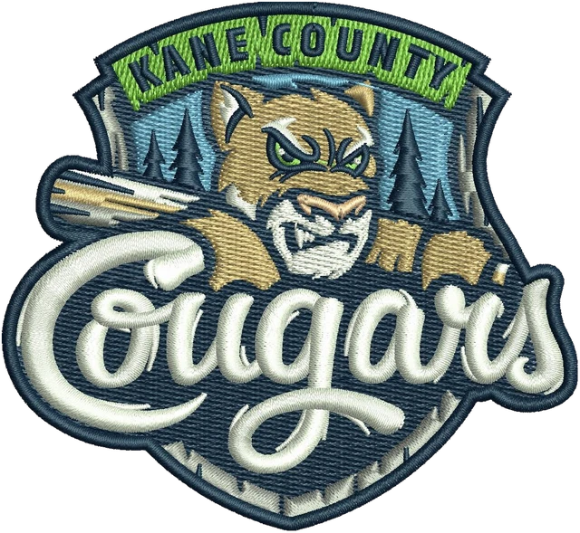 Stickdatei Rundes Kane County Cougars Baseballlogo auf Stoff gestickt