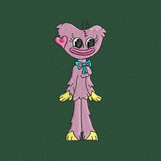 Diseño de bordado Kissy Missy de pie mirando de lado