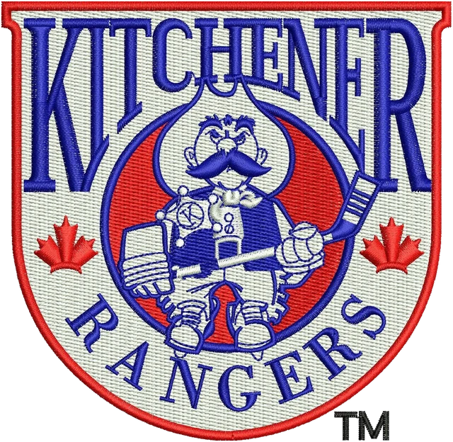 Kitchener Rangers Vintage Hockey Shield embroidery design shown stitched on fabric