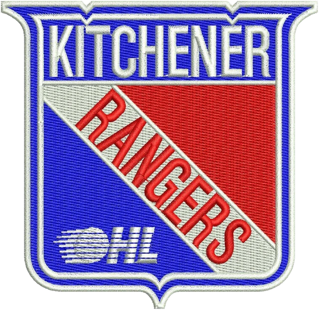 Ricamo Disegno da ricamo Kitchener Rangers stemma rosso e blu su tessuto