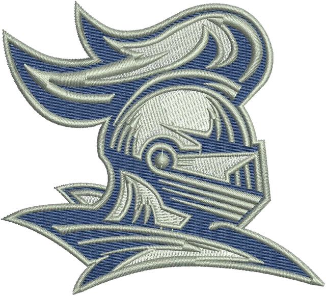 Stickdatei Blau-silberner Ritterhelm im Profil Stickdatei auf Stoff gestickt