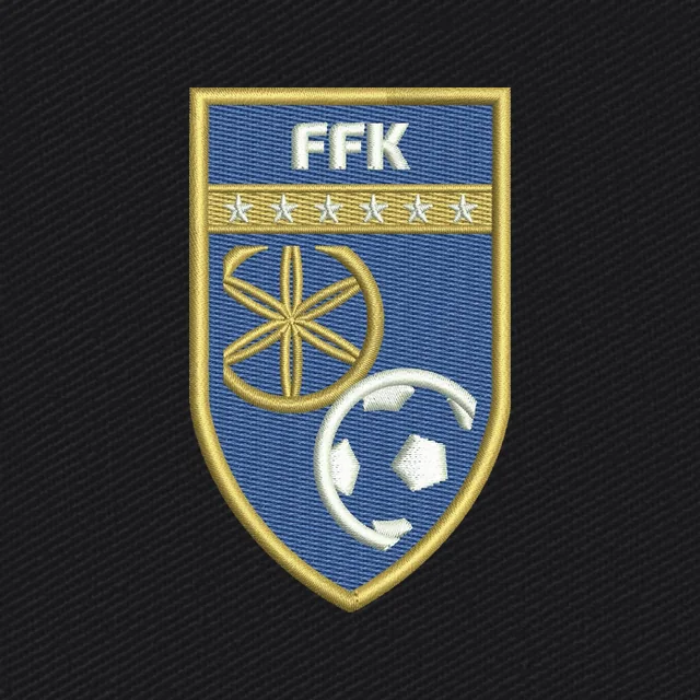 Kosovo FFK Fußballwappen in Blau und Gold Stickdatei