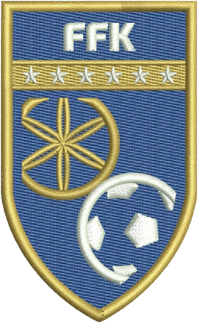 Diseño de bordado Diseño de bordado Kosovo FFK escudo azul y dorado sobre tela