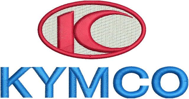 Kymco Red Emblem Blue Wordmark Embroidery Design embroidery design shown stitched on fabric