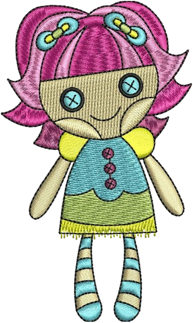 Diseño de bordado Muñeca Lalaloopsy de pelo rosa sobre tela