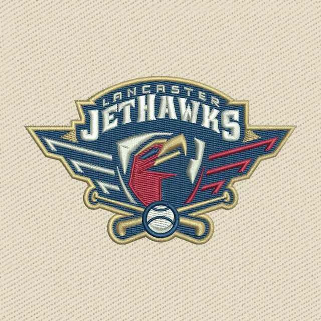 Lancaster JetHawks geflügeltes Baseballwappen Stickdatei
