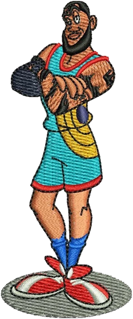 LeBron James Looney Tunes Basketball Pose Embroidery Design embroidery design shown stitched on fabric