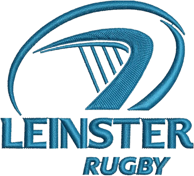 Leinster Rugby Blue Harp Logo embroidery design shown stitched on fabric