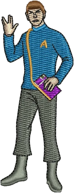 Spock Vulcan Salute Character embroidery design shown stitched on fabric