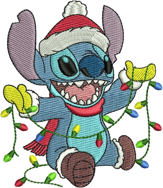 Motif de broderie Lilo and Stitch de Noël brodé sur tissu