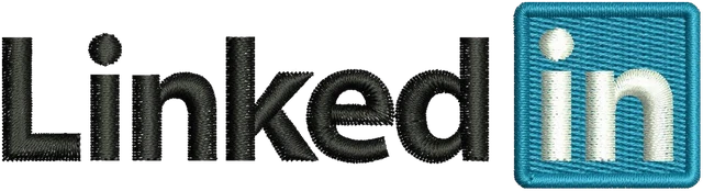 LinkedIn Black Wordmark Blue In Embroidery Design embroidery design shown stitched on fabric