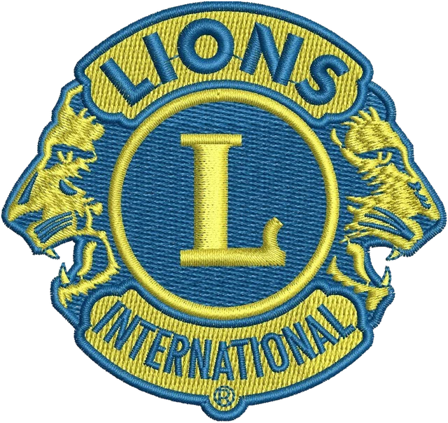 Lions Club Logo Embroidery Design embroidery design shown stitched on fabric