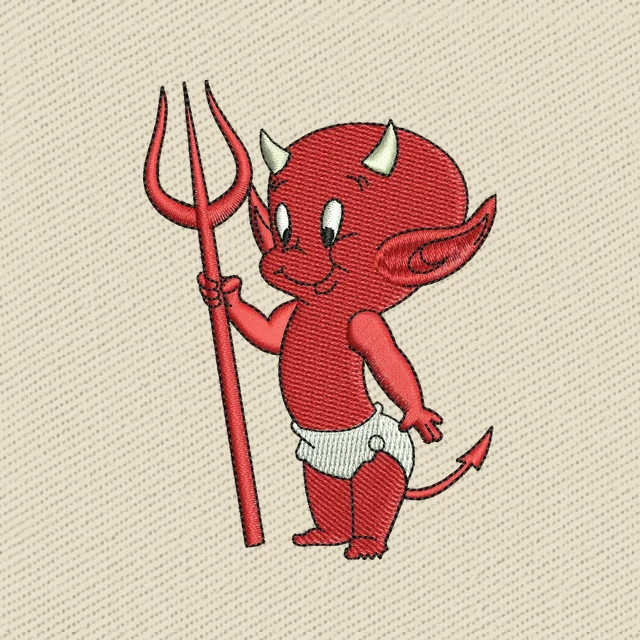 Little Red Devil Holding an Upright Trident