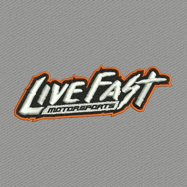 Live Fast Motorsports schwarz-oranges Logo Stickdatei