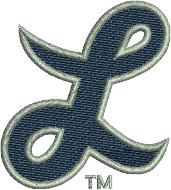 Longwood Lancers Script L Logo embroidery design shown stitched on fabric