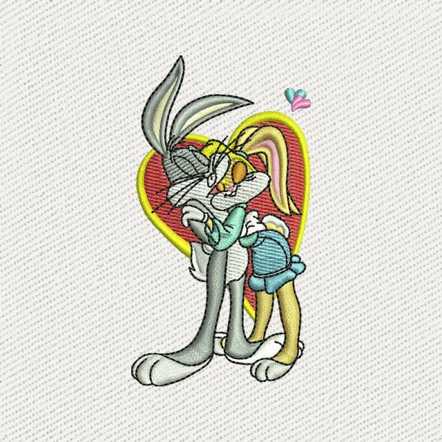 Disegno da ricamo Bugs Bunny abbraccia Lola con cuore