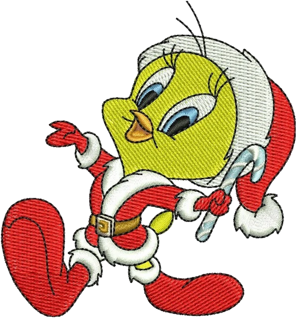 Looney Tunes Christmas Tweety Embroidery Design embroidery design shown stitched on fabric