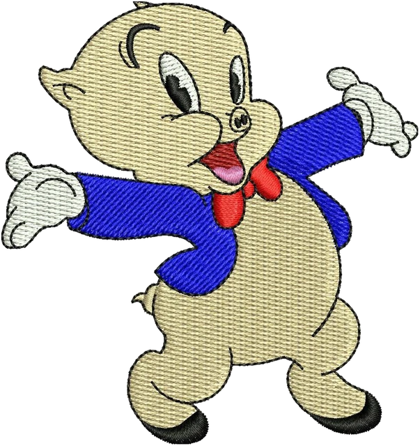 Looney Tunes Porky Pig Arms Open embroidery design shown stitched on fabric