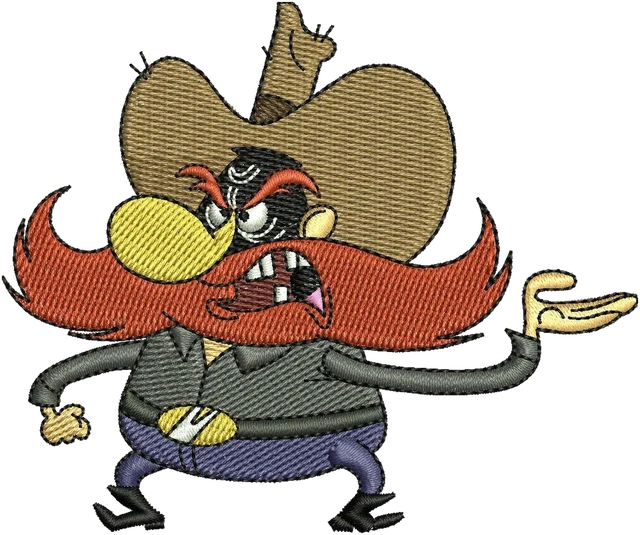 Yosemite Sam Outlaw Shrug Pose embroidery design shown stitched on fabric