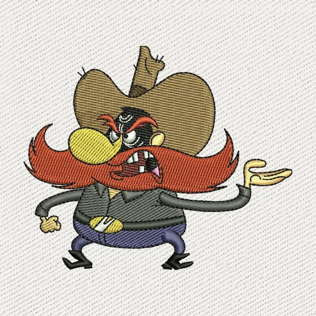 Diseño de bordado Yosemite Sam forajido encogiéndose de hombros