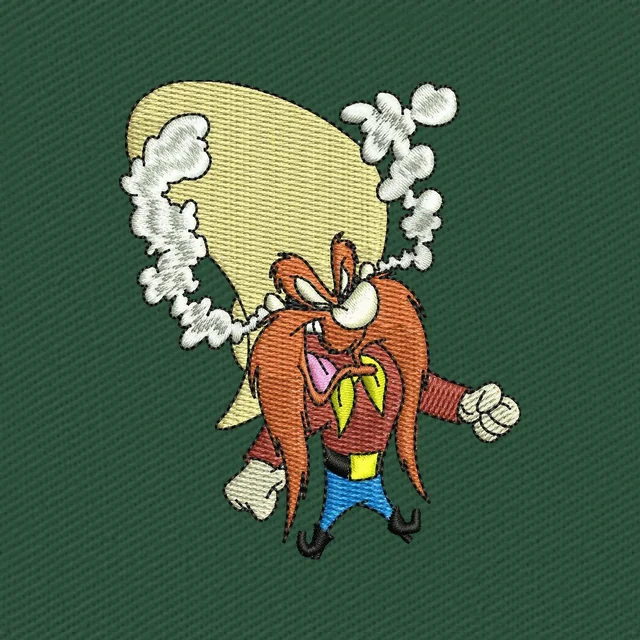 Diseño de bordado Yosemite Sam enfadado ante la luna