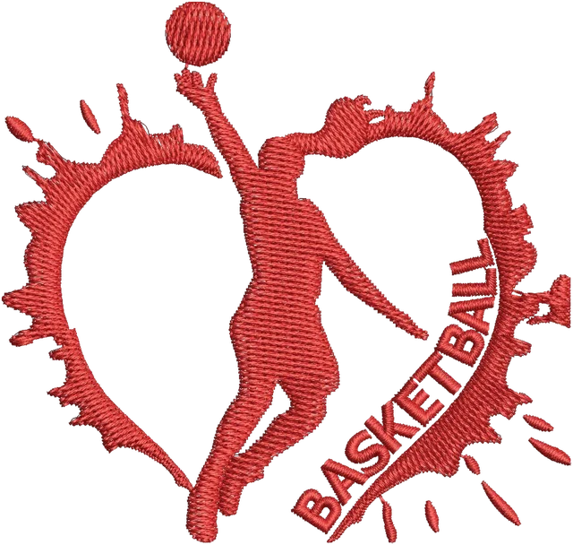 Women’s Basketball Heart Silhouette embroidery design shown stitched on fabric