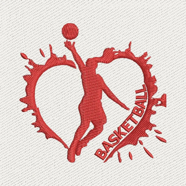 Damenbasketball Silhouette im Herz Stickdatei