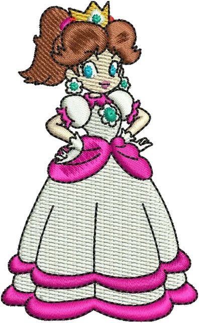 Diseño de bordado Diseño de bordado Princesa Daisy con vestido rosa y blanco sobre tela