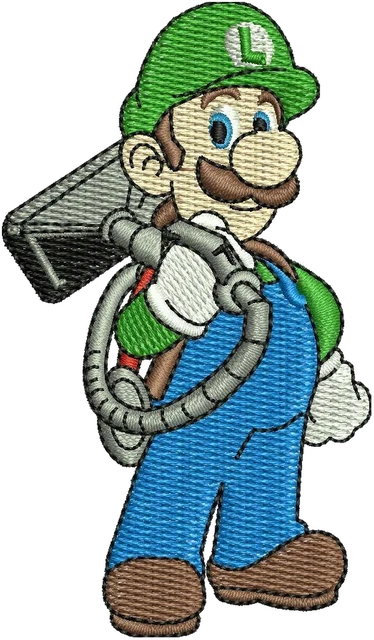 Motif de broderie Luigi de Super Mario de dessin animé brodé sur tissu