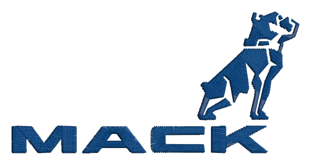 Mack Logo Embroidery Design embroidery design shown stitched on fabric