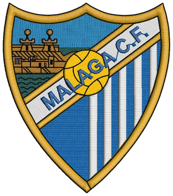 Malaga CF Logo Embroidery Design embroidery design shown stitched on fabric