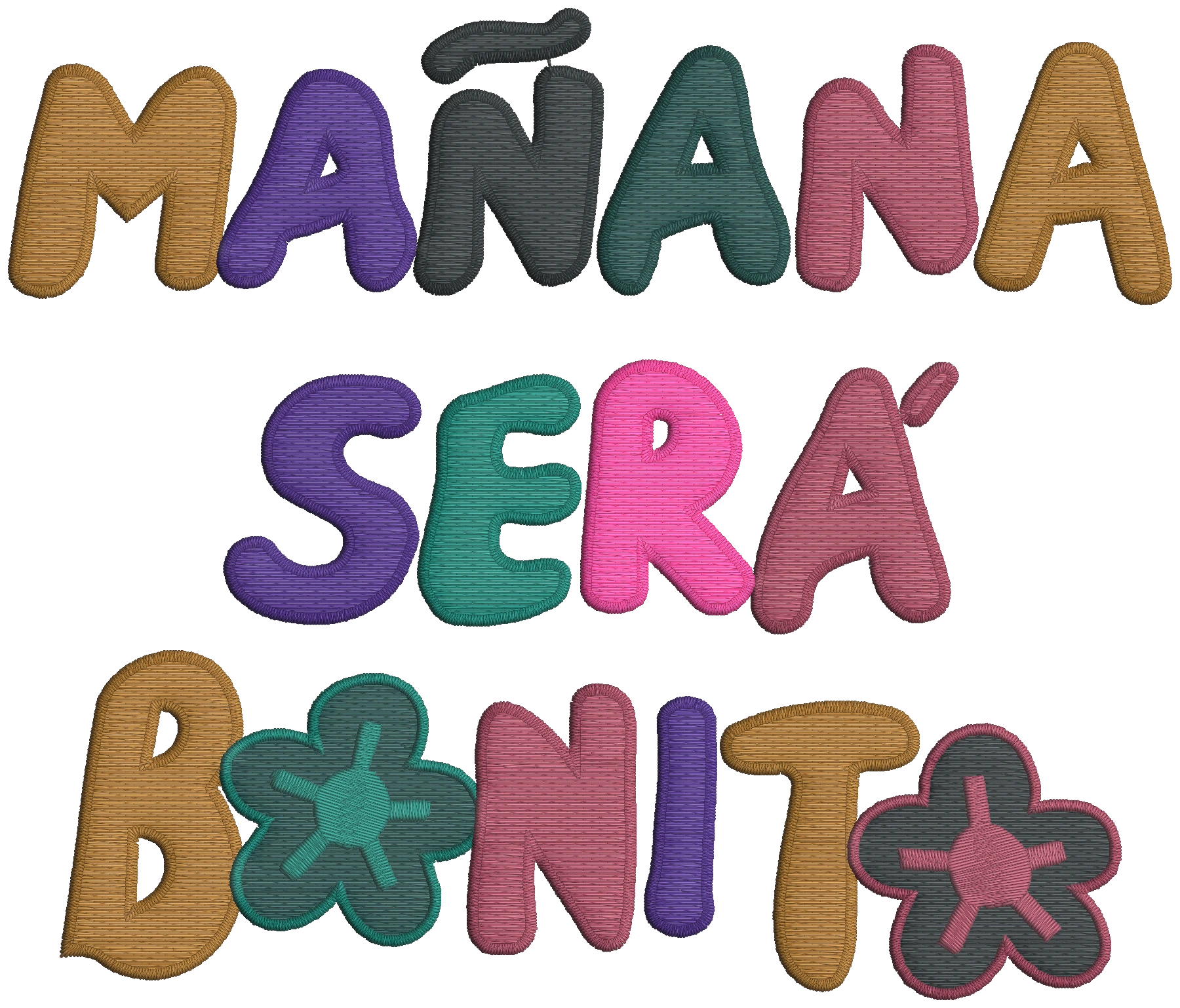 Mañana Será Bonito Karol G Embroidery Design embroidery design shown stitched on fabric