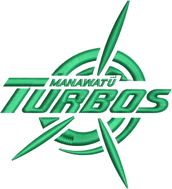 Stickdatei Manawatu Turbos grünes Rugbylogo Stickdatei auf Stoff gestickt