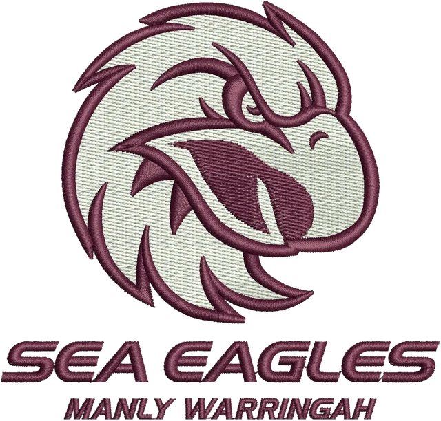 Stickdatei Manly Warringah Sea Eagles Logo Stickdatei auf Stoff gestickt