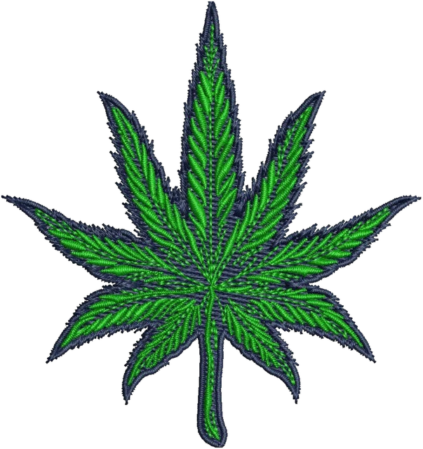 Stickdatei Marijuana Cannabis Leaf Stickdatei auf Stoff gestickt