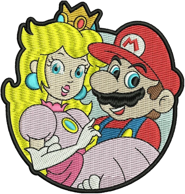 Mario and Princess Peach Embroidery Design embroidery design shown stitched on fabric