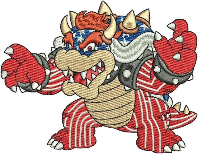 Mario Character Bowser 5 Embroidery Design embroidery design shown stitched on fabric