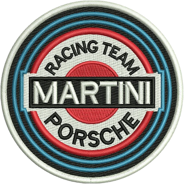 Martini Porsche Racing Team Logo Embroidery Design embroidery design shown stitched on fabric