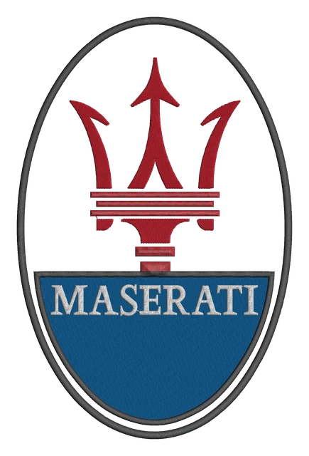 Stickdatei Maserati 2 Stickdatei auf Stoff gestickt