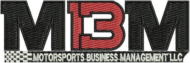 MBM Motorsports Business Management Logo Embroidery Design embroidery design shown stitched on fabric