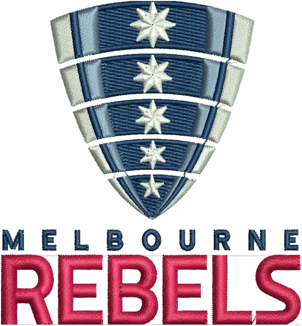 Stickdatei Melbourne Rebels Wappen auf Stoff gestickt