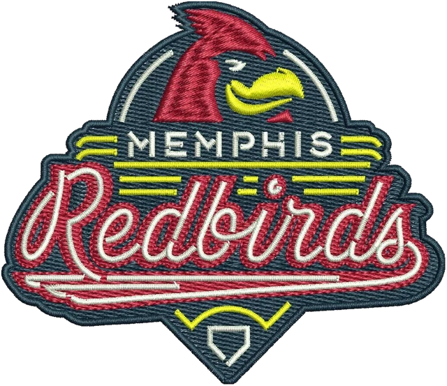Memphis Redbirds Cardinal Baseball Logo embroidery design shown stitched on fabric