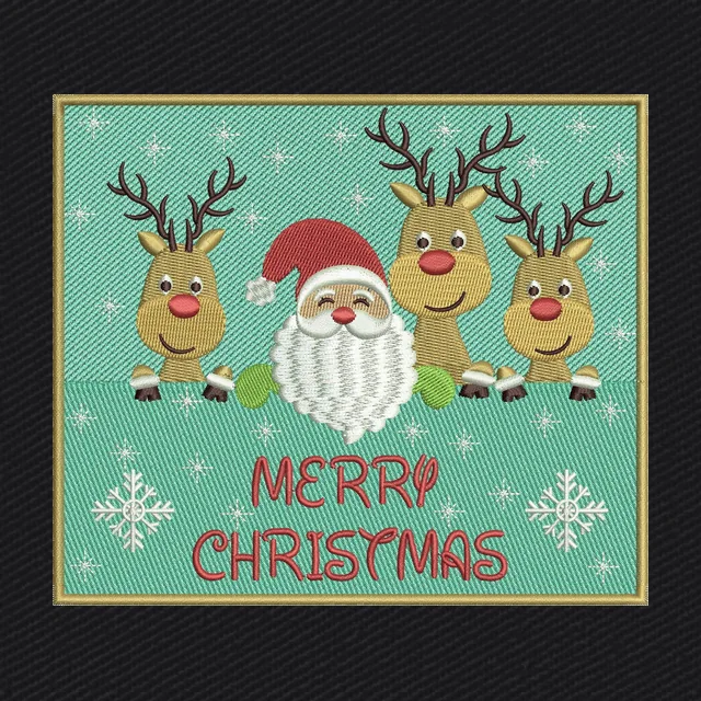 Panel de Papá Noel y tres renos navideños